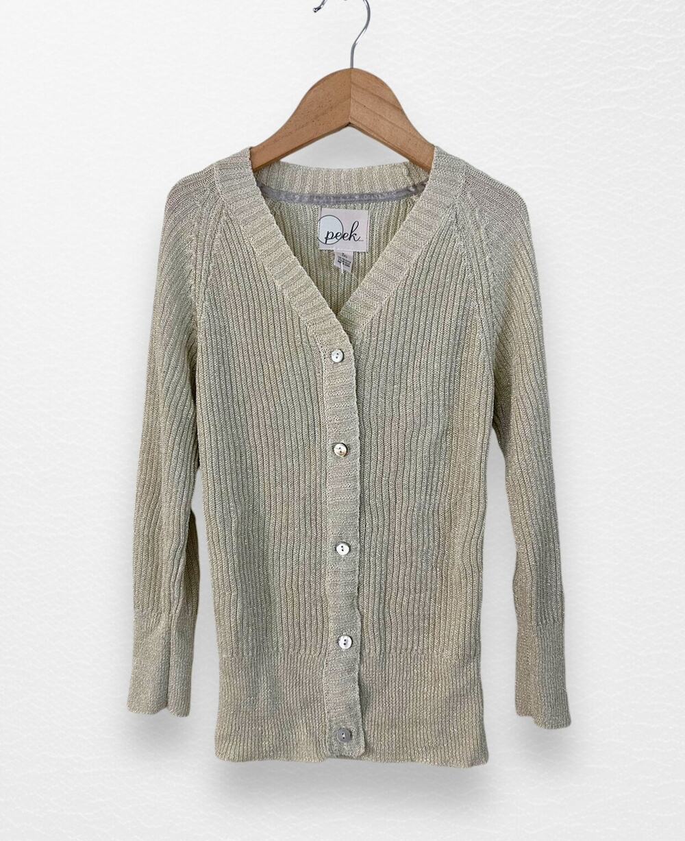 Peek Gold Sparkle Cardigan, Size 8